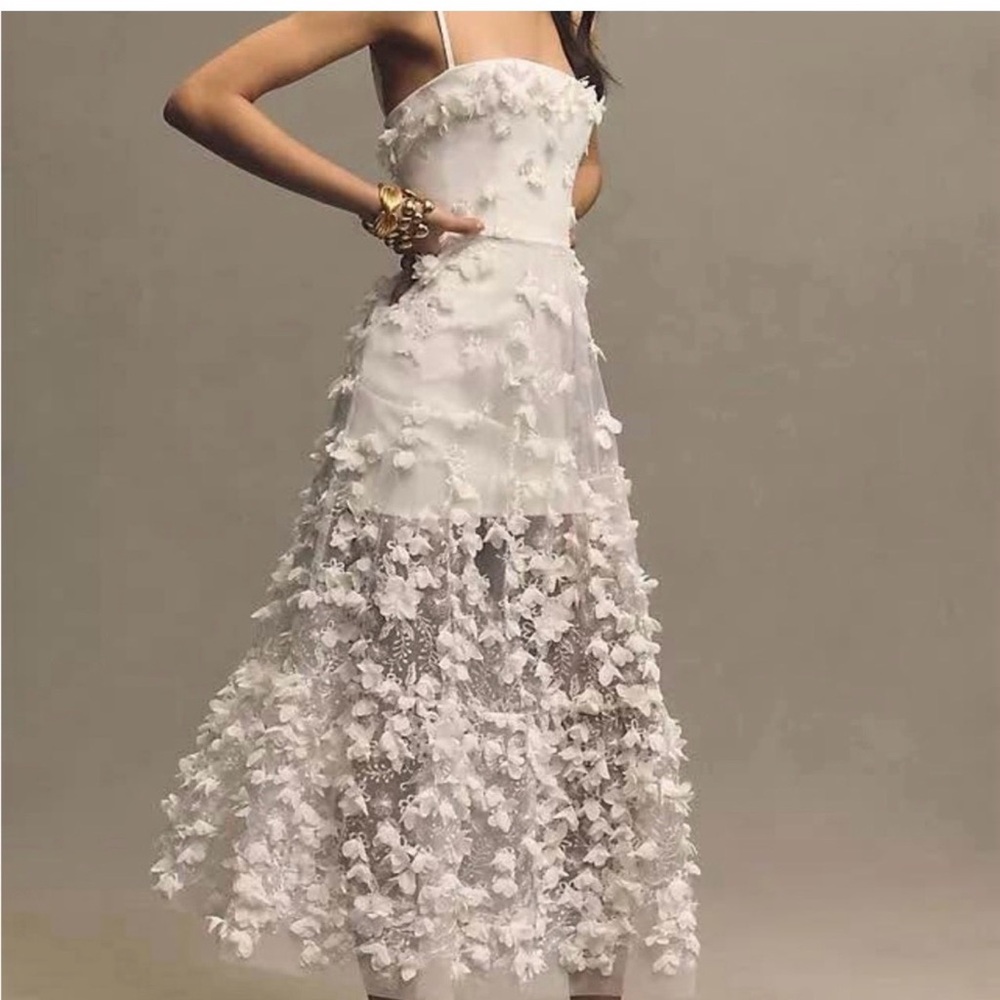 Anthropologie Strapless White Floral Dress